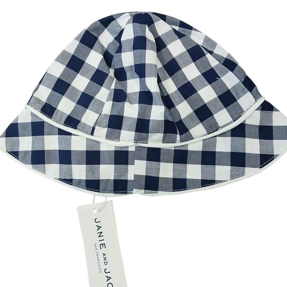 NEW Janie and Jack Cotton Navy Plaid Bucket Hat Blue Size 6-12 Months Strap